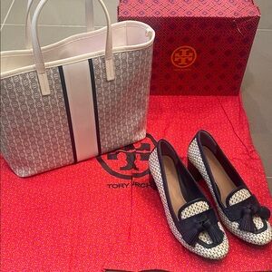 Tory Burch Navy and Cream Espadrilles and Purse